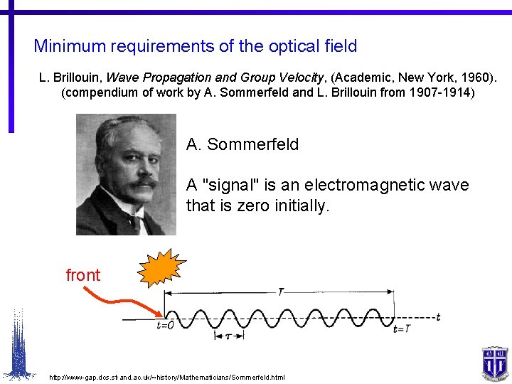 Minimum requirements of the optical field L. Brillouin, Wave Propagation and Group Velocity, (Academic,