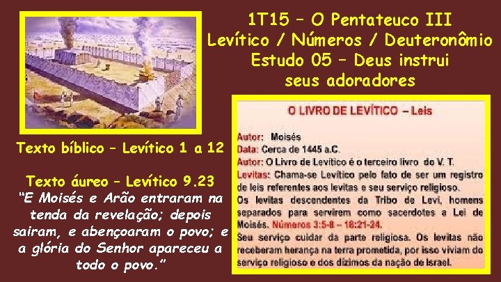 1 T 15 – O Pentateuco III Levítico / Números / Deuteronômio Estudo 05