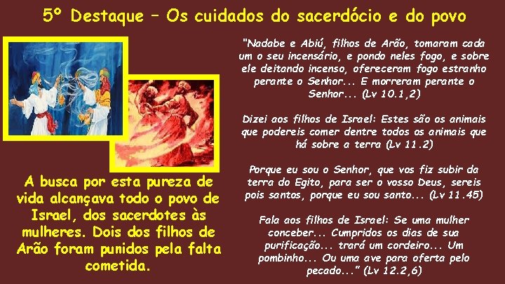 5º Destaque – Os cuidados do sacerdócio e do povo “Nadabe e Abiú, filhos