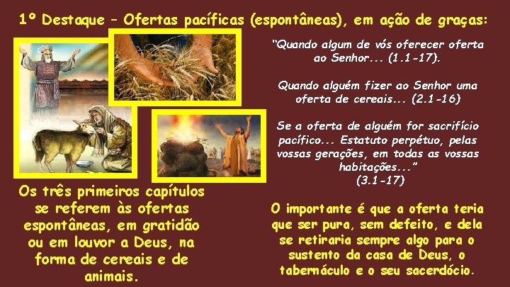 1º Destaque – Ofertas pacíficas (espontâneas), em ação de graças: “Quando algum de vós