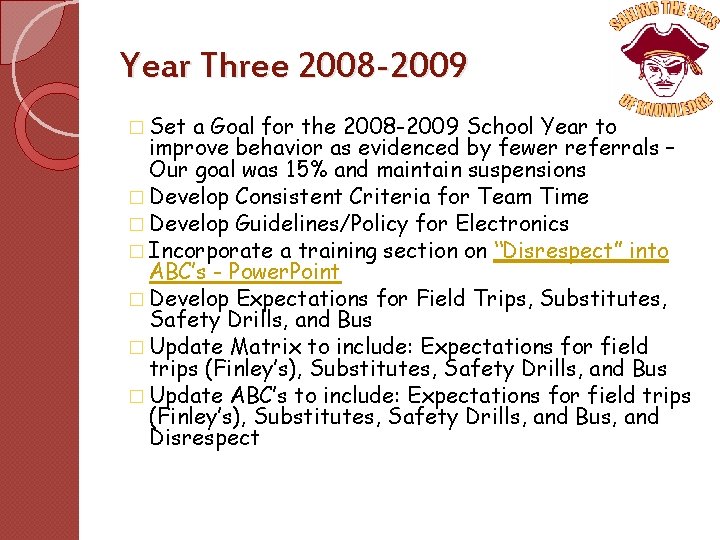 Year Three 2008 -2009 � Set a Goal for the 2008 -2009 School Year