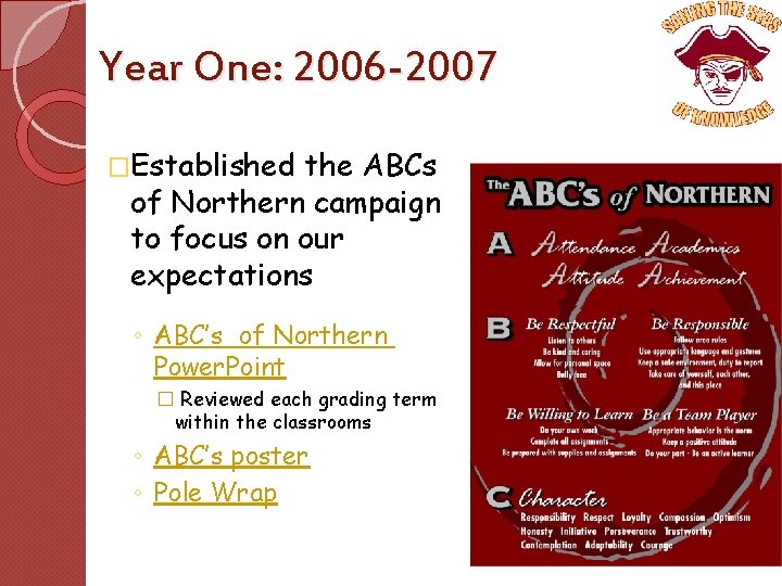 Year One: 2006 -2007 �Established the ABCs of Northern campaign to focus on our