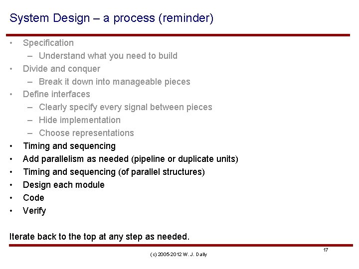 System Design – a process (reminder) • • • Specification – Understand what you