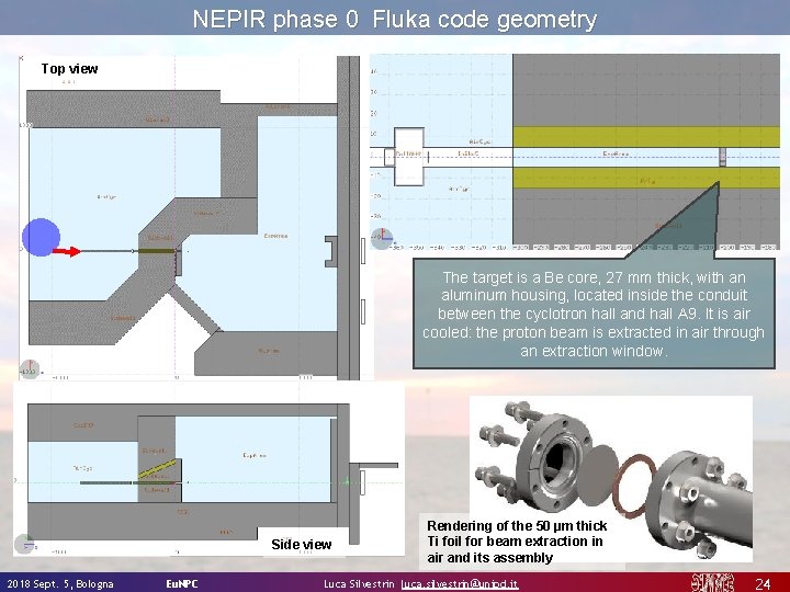 NEPIR phase 0 Fluka code geometry Top view The target is a Be core,