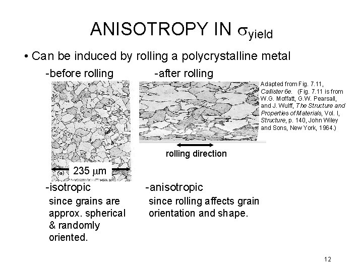 ANISOTROPY IN syield • Can be induced by rolling a polycrystalline metal -before rolling