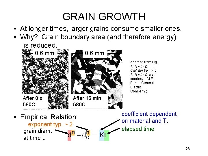 GRAIN GROWTH • At longer times, larger grains consume smaller ones. • Why? Grain