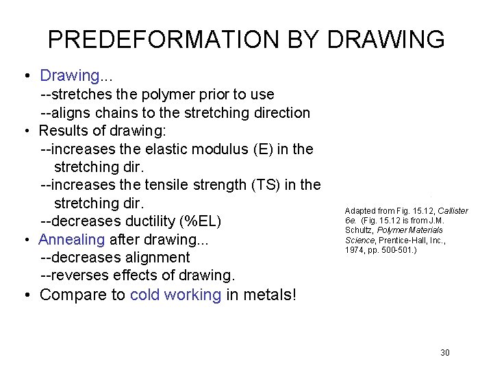 PREDEFORMATION BY DRAWING • Drawing. . . --stretches the polymer prior to use --aligns