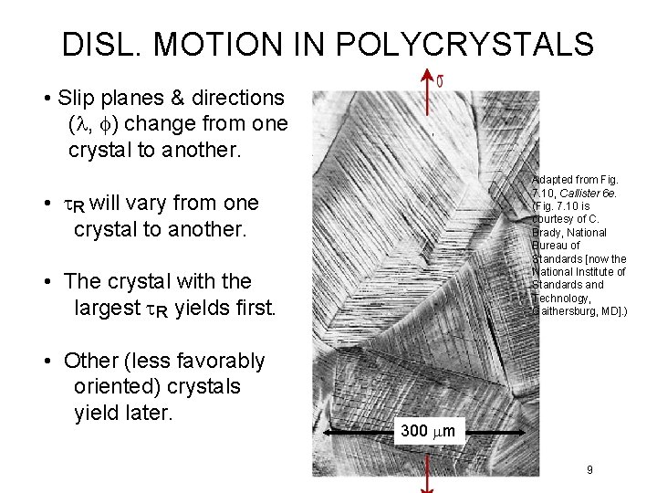 DISL. MOTION IN POLYCRYSTALS • Slip planes & directions (l, f) change from one