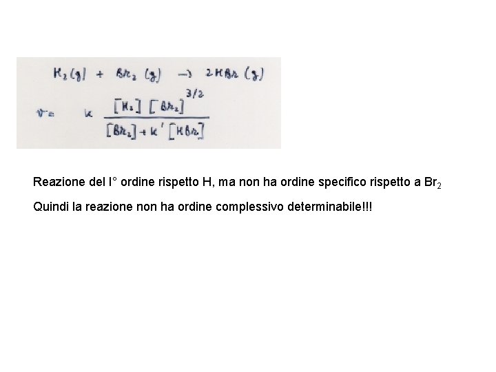 Reazione del I° ordine rispetto H, ma non ha ordine specifico rispetto a Br