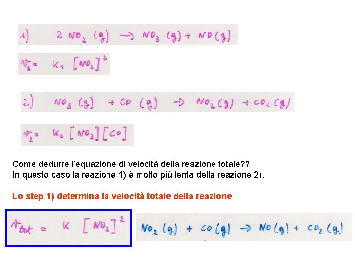 Come dedurre l’equazione di velocità della reazione totale? ? In questo caso la reazione