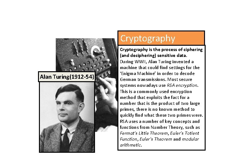 Cryptography Alan Turing(1912 -54) Cryptography is the process of ciphering (and deciphering) sensitive data.