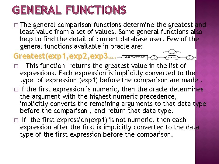 GENERAL FUNCTIONS � The general comparison functions determine the greatest and least value from