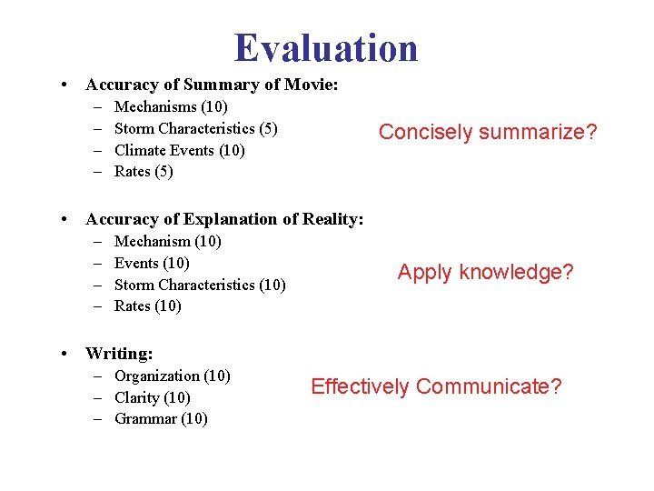 Evaluation • Accuracy of Summary of Movie: – – Mechanisms (10) Storm Characteristics (5)