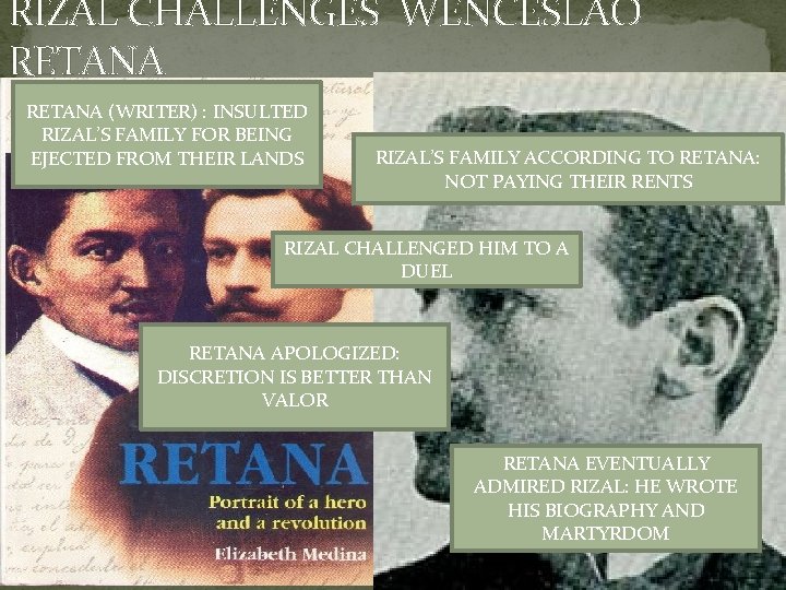 RIZAL CHALLENGES WENCESLAO RETANA (WRITER) : INSULTED RIZAL’S FAMILY FOR BEING EJECTED FROM THEIR