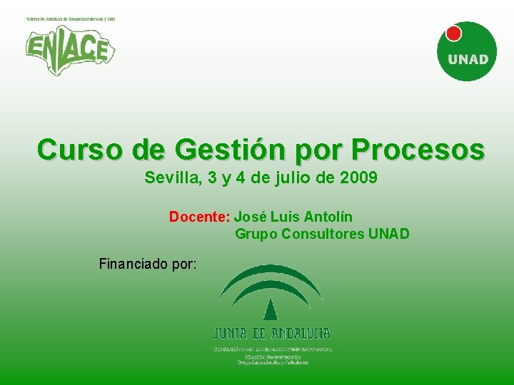 Curso de Gestión por Procesos Sevilla, 3 y 4 de julio de 2009 Docente: