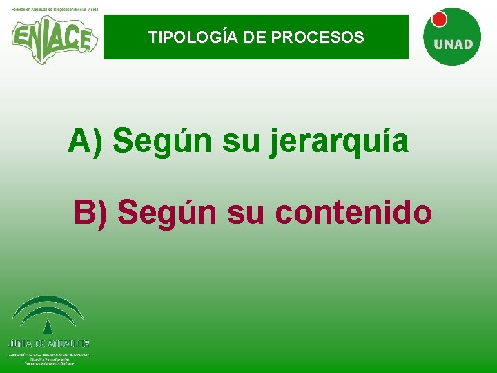 TIPOLOGÍA DE PROCESOS A) Según su jerarquía B) Según su contenido TIPOLOGÍA DE PROCESOS A) Según su jerarquía B) Según su contenido
