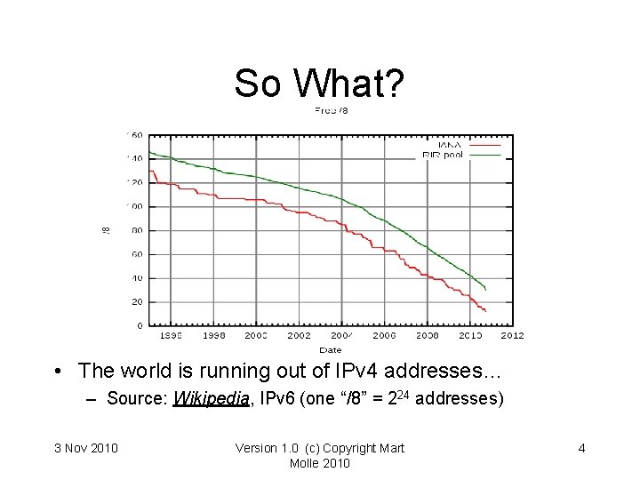 So What? • The world is running out of IPv 4 addresses… – Source: So What? • The world is running out of IPv 4 addresses… – Source: