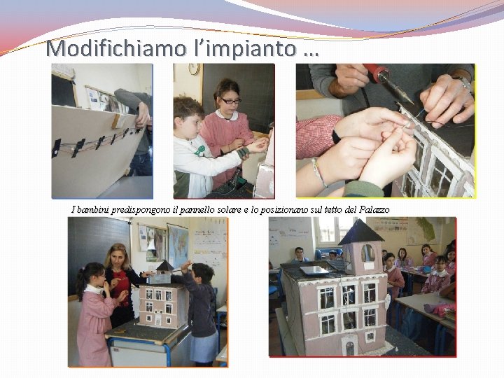 Modifichiamo l’impianto … I bambini predispongono il pannello solare e lo posizionano sul tetto Modifichiamo l’impianto … I bambini predispongono il pannello solare e lo posizionano sul tetto
