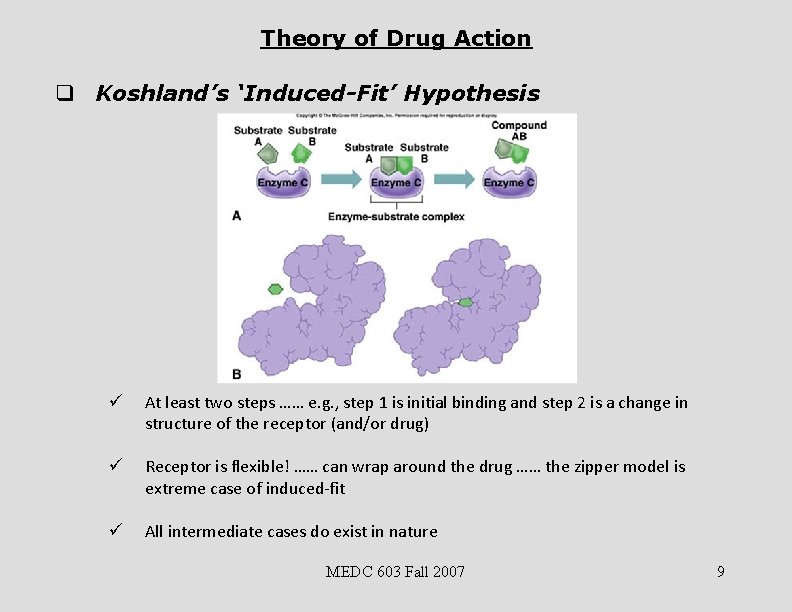 Theory of Drug Action q Koshland’s ‘Induced-Fit’ Hypothesis ü At least two steps ……