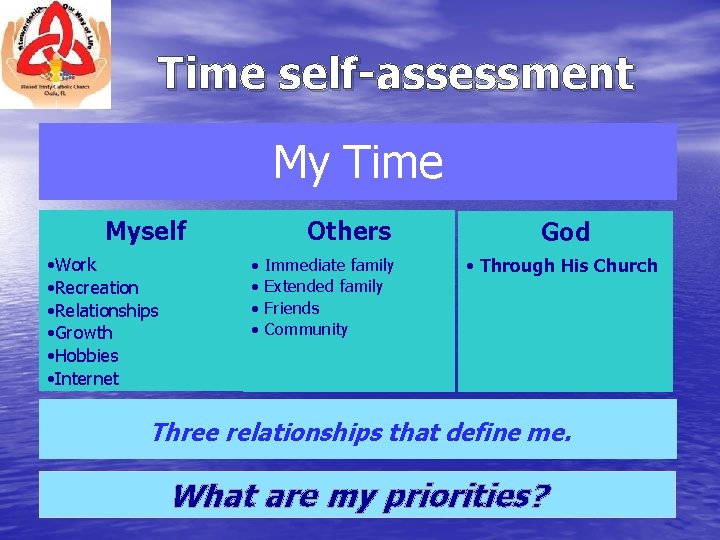 Time self-assessment My Time Myself • Work • Recreation • Relationships • Growth • Time self-assessment My Time Myself • Work • Recreation • Relationships • Growth •