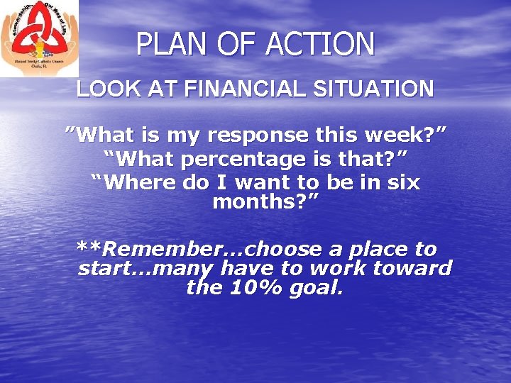 PLAN OF ACTION LOOK AT FINANCIAL SITUATION ”What is my response this week? ”