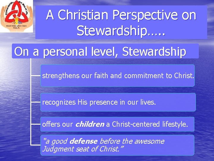 A Christian Perspective on Stewardship…. . On a personal level, Stewardship strengthens our faith