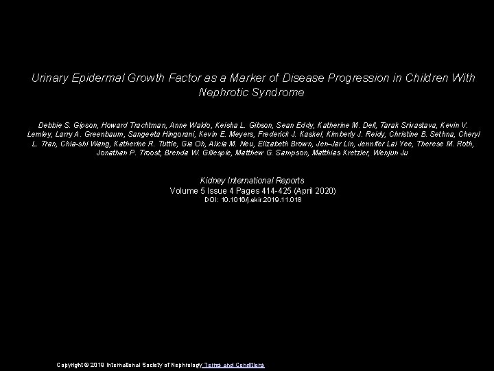 Urinary Epidermal Growth Factor as a Marker of Disease Progression in Children With Nephrotic