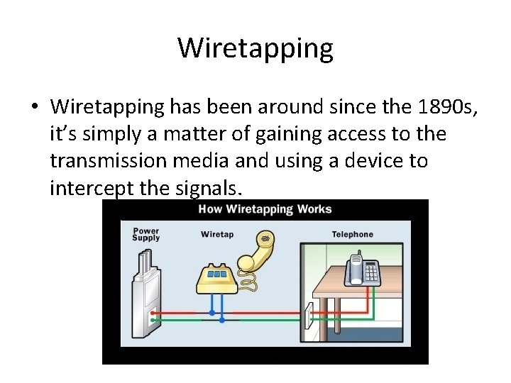 Wiretapping • Wiretapping has been around since the 1890 s, it’s simply a matter