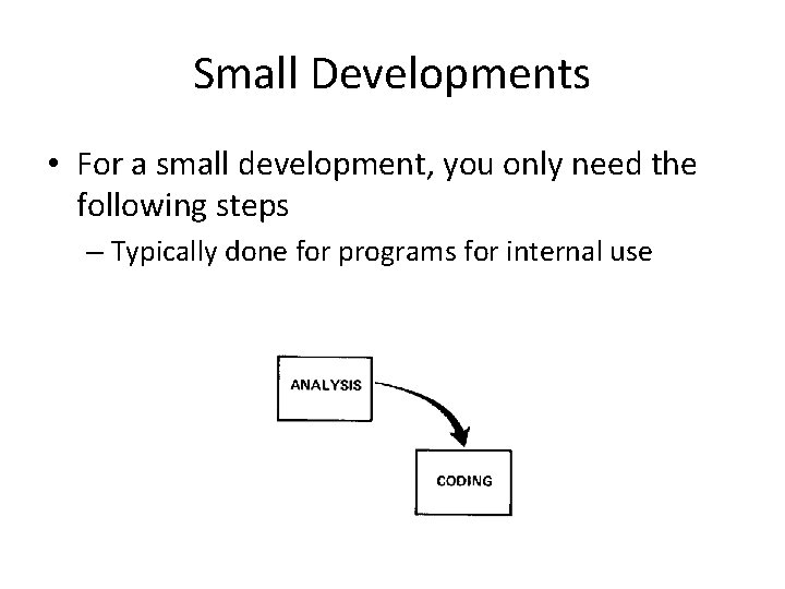 Small Developments • For a small development, you only need the following steps –
