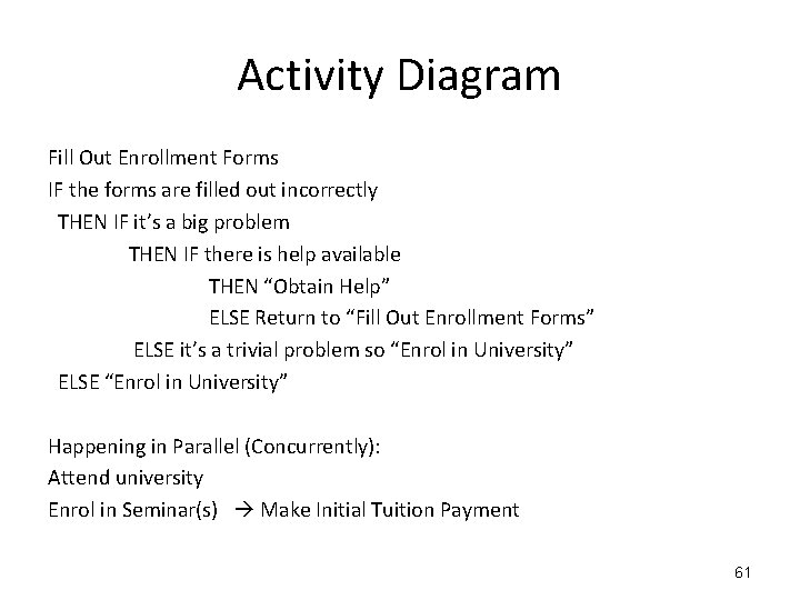 Activity Diagram Fill Out Enrollment Forms IF the forms are filled out incorrectly THEN