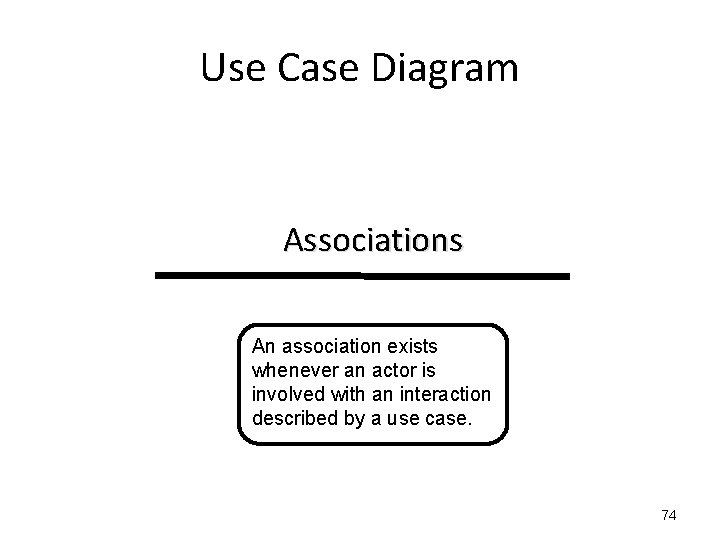 Use Case Diagram Associations An association exists whenever an actor is involved with an
