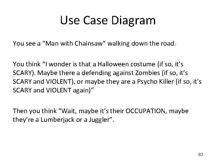 Use Case Diagram You see a "Man with Chainsaw“ walking down the road. You