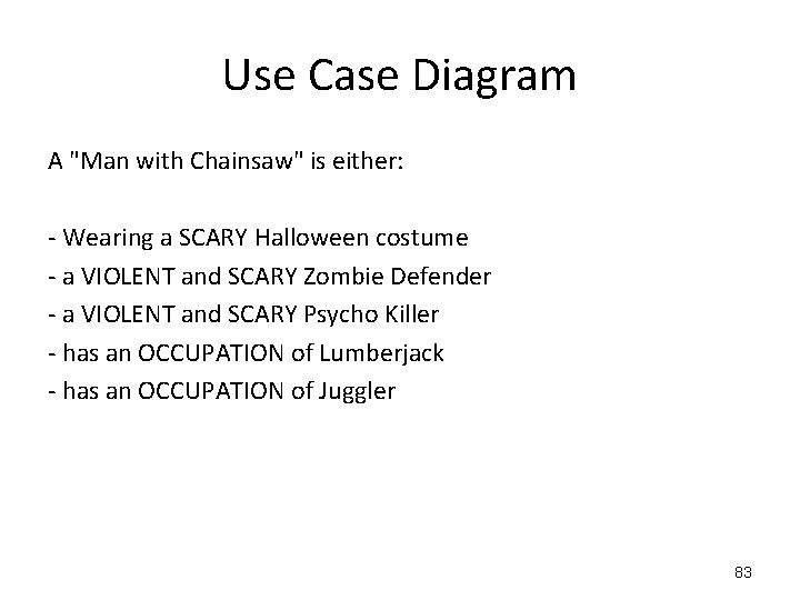 Use Case Diagram A "Man with Chainsaw" is either: - Wearing a SCARY Halloween