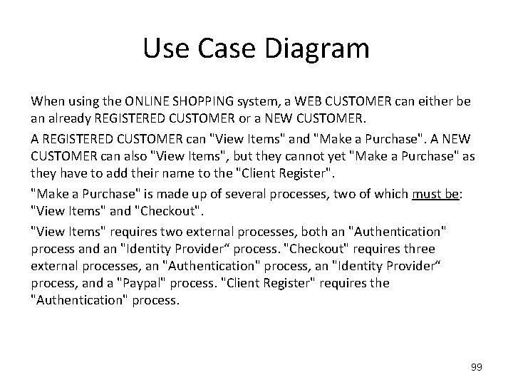 Use Case Diagram When using the ONLINE SHOPPING system, a WEB CUSTOMER can either