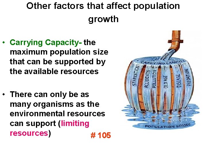 Other factors that affect population growth • Carrying Capacity- the maximum population size that