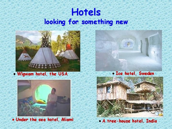 Hotels looking for something new ● Wigwam hotel, the USA ● Under the sea