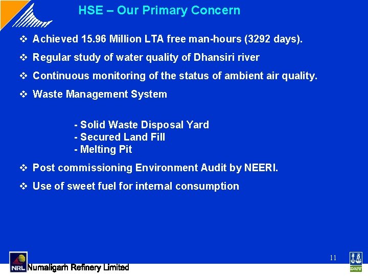 HSE – Our Primary Concern v Achieved 15. 96 Million LTA free man-hours (3292 HSE – Our Primary Concern v Achieved 15. 96 Million LTA free man-hours (3292