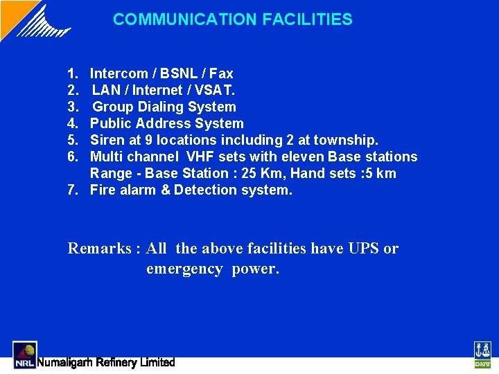 COMMUNICATION FACILITIES 1. 2. 3. 4. 5. 6. Intercom / BSNL / Fax LAN COMMUNICATION FACILITIES 1. 2. 3. 4. 5. 6. Intercom / BSNL / Fax LAN