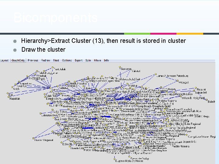 Bicomponents ¥ ¥ Hierarchy>Extract Cluster (13), then result is stored in cluster Draw the