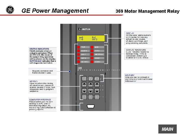 g GE Power Management 369 Motor Management Relay MAIN 