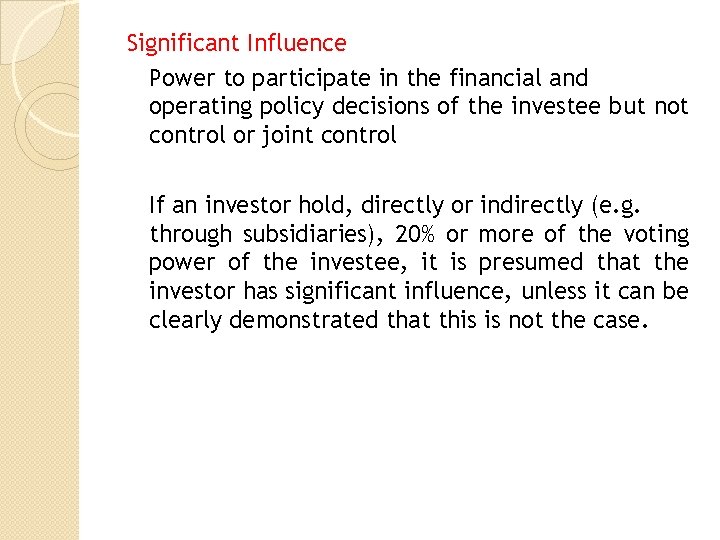 Significant Influence Power to participate in the financial and operating policy decisions of the
