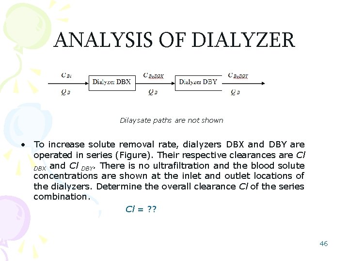 ANALYSIS OF DIALYZER Dilaysate paths are not shown • To increase solute removal rate,