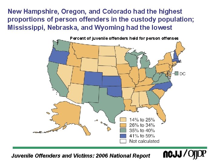 New Hampshire, Oregon, and Colorado had the highest proportions of person offenders in the