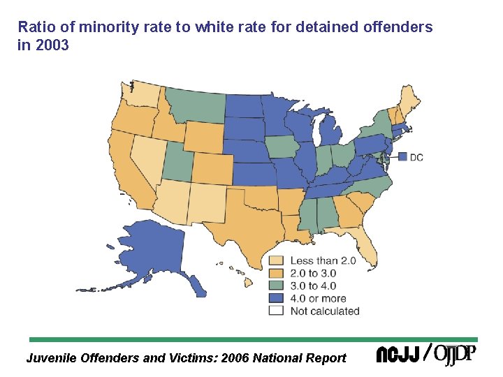 Ratio of minority rate to white rate for detained offenders in 2003 Juvenile Offenders