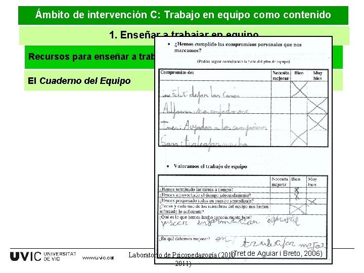 Ámbito de intervención C: Trabajo en equipo como contenido 1. Enseñar a trabajar en