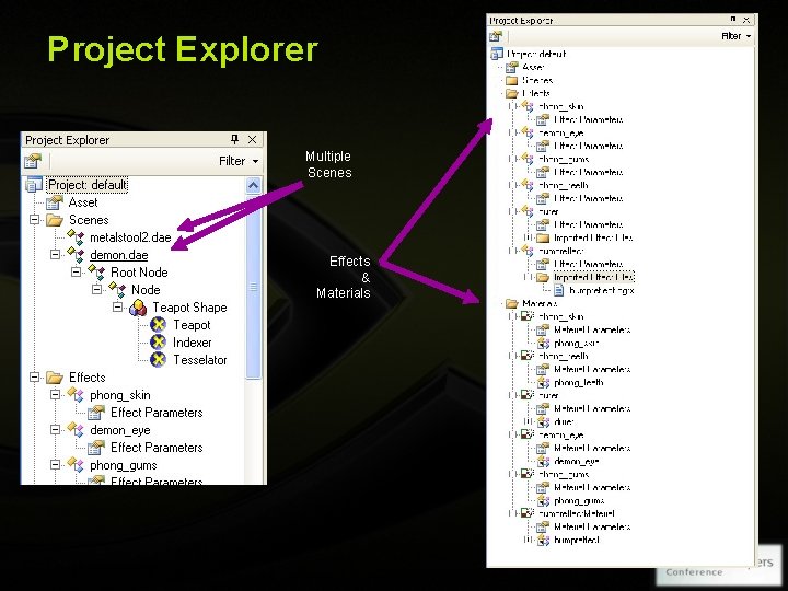 Project Explorer Multiple Scenes Effects & Materials Copyright © NVIDIA Corporation 2004 