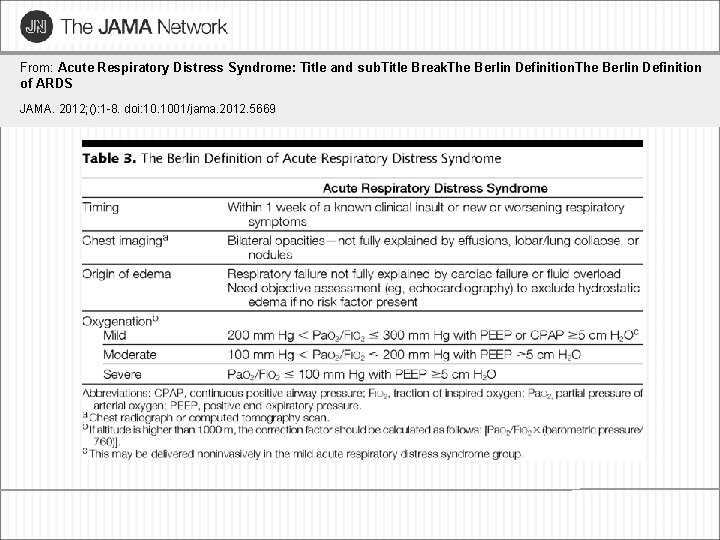 From: Acute Respiratory Distress Syndrome: Title and sub. Title Break. The Berlin Definition of