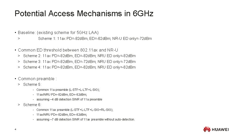 Potential Access Mechanisms in 6 GHz • Baseline: (existing scheme for 5 GHz LAA)
