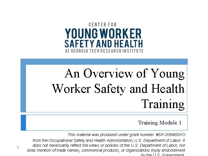 An Overview of Young Worker Safety and Health Training Module 1 1 This material