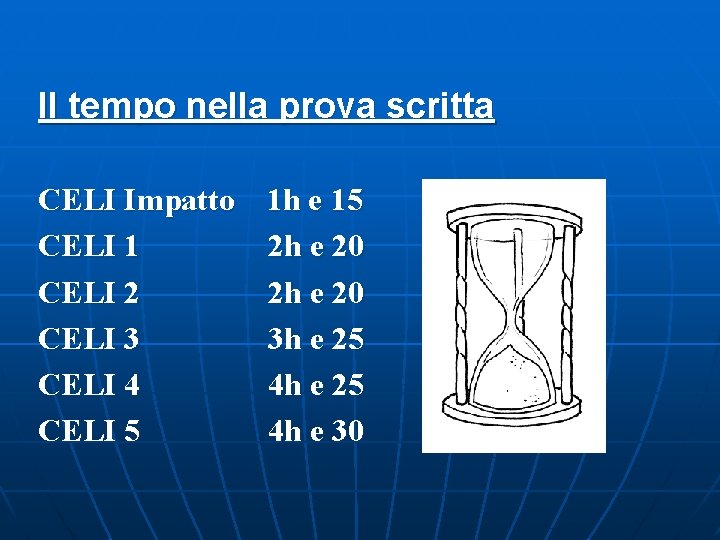 Il tempo nella prova scritta CELI Impatto 1 h e 15 CELI 1 2